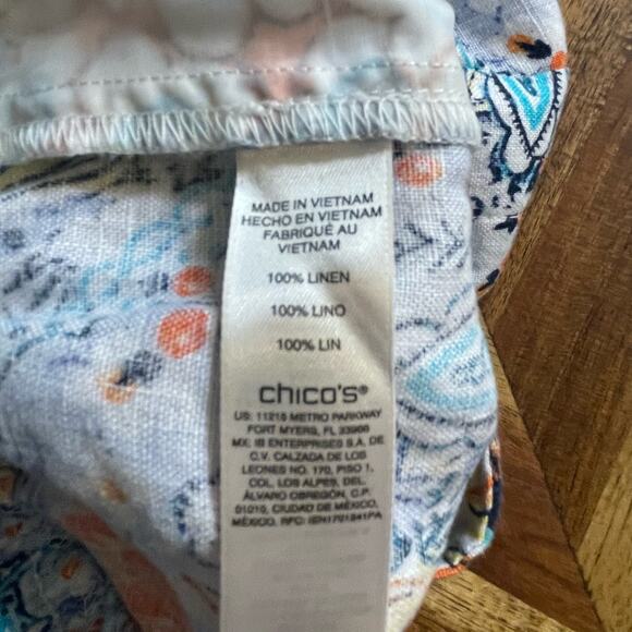 Chicos Pants Paradise Floral‎ 100% Linen Ankle Pullon Pockets Sz 1 US M Tropical - Picture 4 of 8